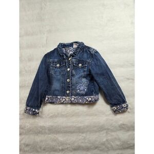 Vintage Y2K Mary-Kate and Ashley Girls 4T Denim Jacket Floral Embroidery Ruffle